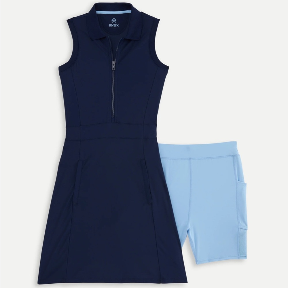 Navy Sleeveless Dress with Light Blue Shorts